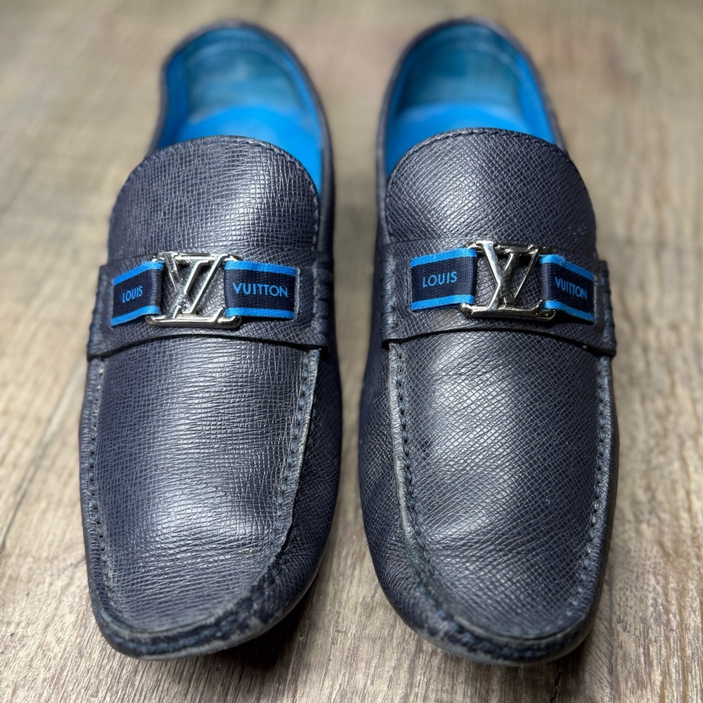 Louis Vuitton Men's Navy Loafers with Blue Accents